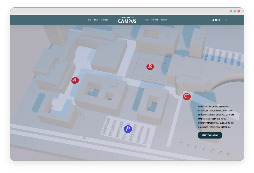3D Darstellung eines Geländes mit Wegplanung in Three.js